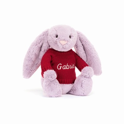 Jellycat Bashful Lilac Bunny with Red Jumper USA | 01462DRTN